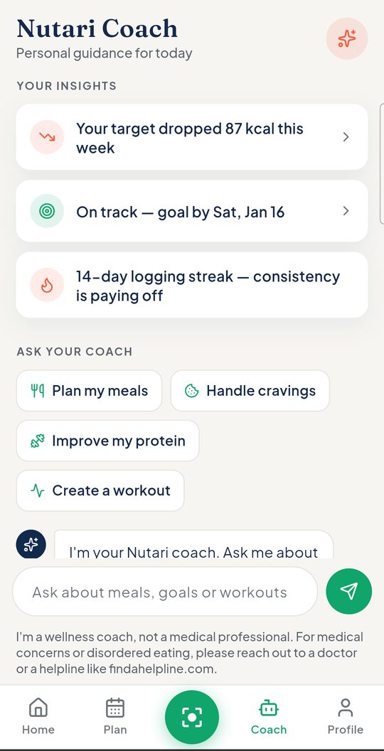 Nutari AI coach with personalized insights